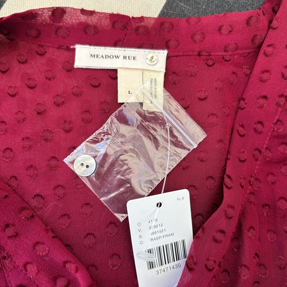 NWT: Anthropologie Meadow Rue Silk and Rayon Burgundy Lined Tie Collar and Butto - Picture 5 of 6